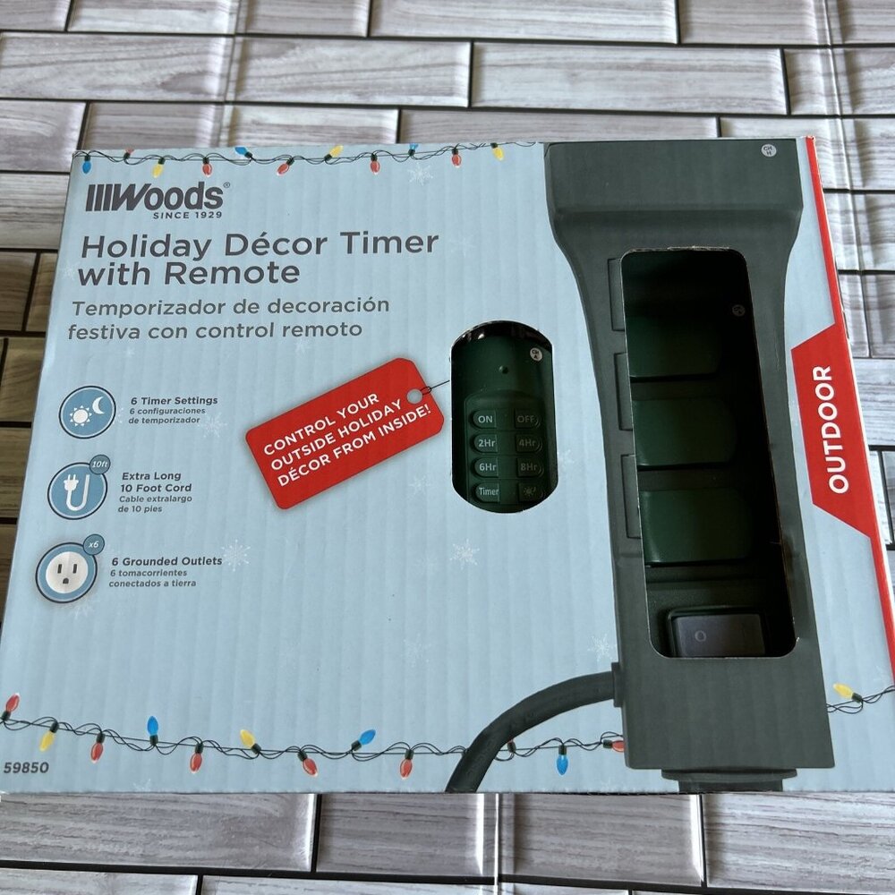 Woods Outdoor Programable Outlet With Remote Control Landscape Holiday Lighting